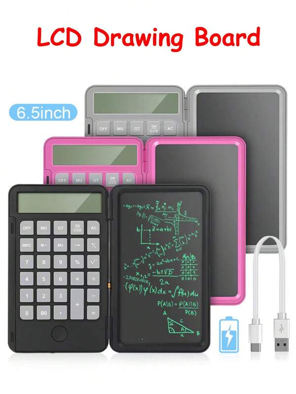 Multifunctional Charging Calculator Folding Writing Board Portable Scientific Calculator With LCD Writing Board For Business Office Black