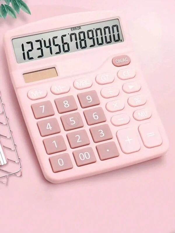 1pc Large Screen, Dual Power, Solar Powered, Colorful Desktop Calculator Pink