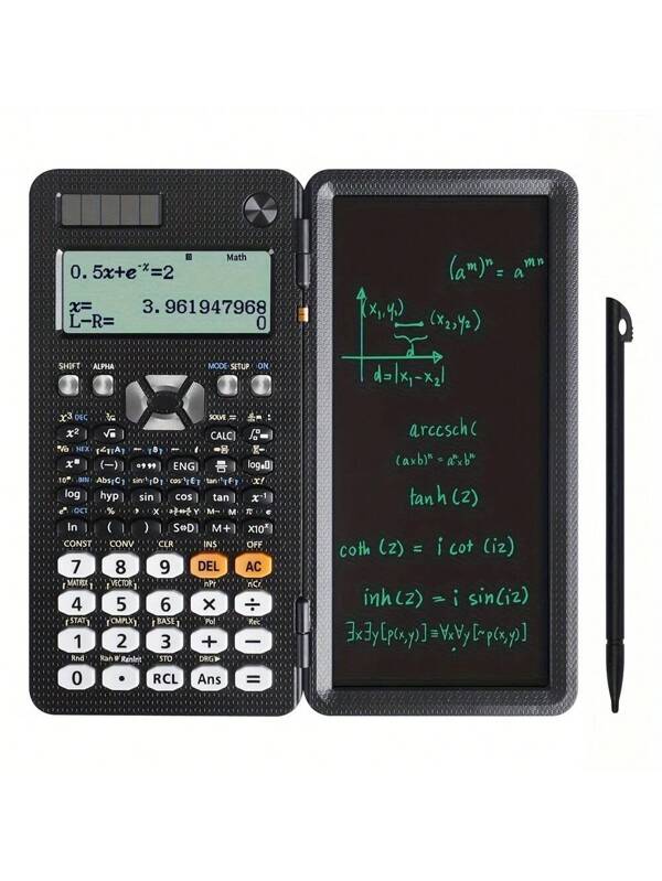 1pc Black Solar Powered Scientific Calculator With 417 Functions, Lcd Display, Memo Pad, Professional Folding Portable Calculator For Students Black