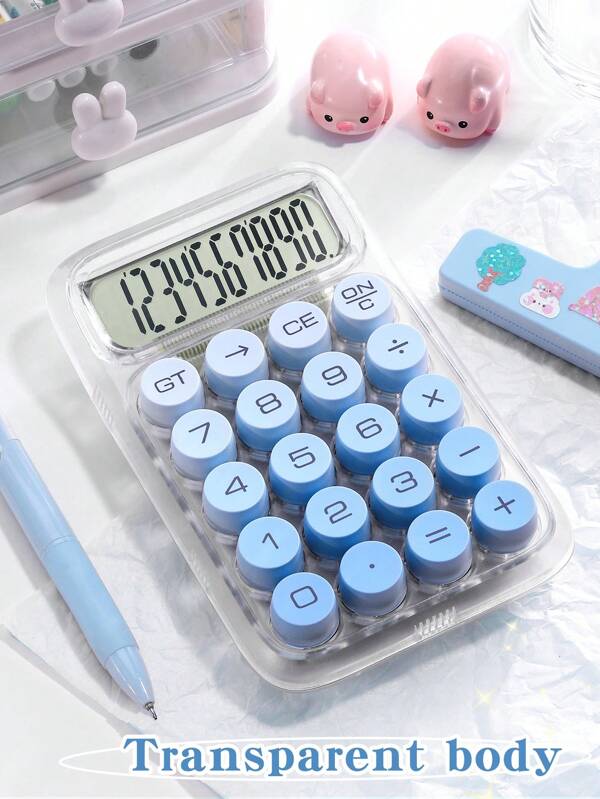 1pc Gradient Dopamine Formula Mechanical Keypad Calculator With 10-Digit Large Display, Suitable For Finance, Accounting, Students, Office Use, Fashionable Aesthetic Design, High-Quality, Cost-Effective (Random Old Or New Version Shipped) Baby Blue