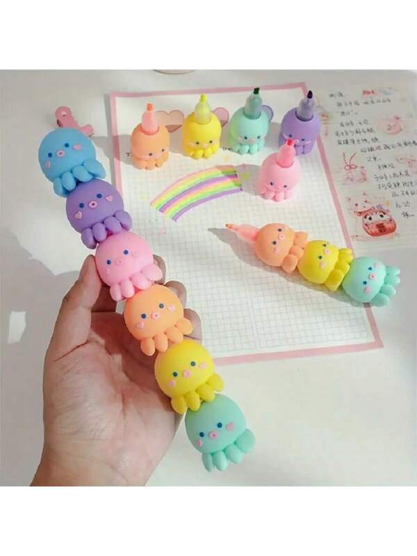 5pcs, Colors Cute Octopus Highlighter Pen, Creative Highlighting Painting Marking Pens, Fluorescent Drawing And Graffiti Marker For School And Office Multicolor