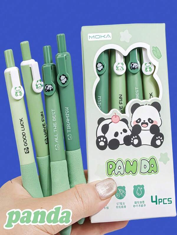 4pcs Animal Design Push Button Erasable Pens, High-Quality Creative Student Stationery Supplies, Signature Pen For Office, Gift For Family, Friends, Coworkers Multicolor