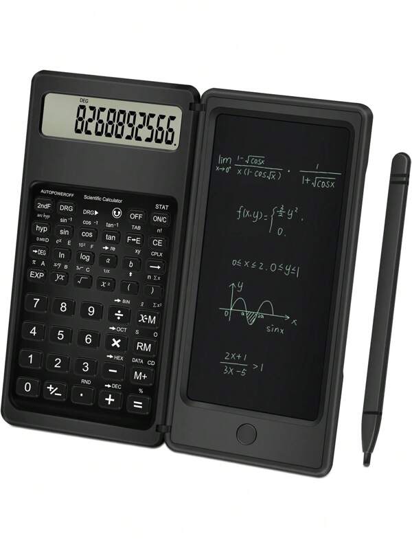 1pc Black Advanced Scientific Calculator - 10-Digit Large Screen, High-Precision Display, Integrated 6-Inch Writing Board, Portable & Lightweight Design For Seamless School & College Use Black