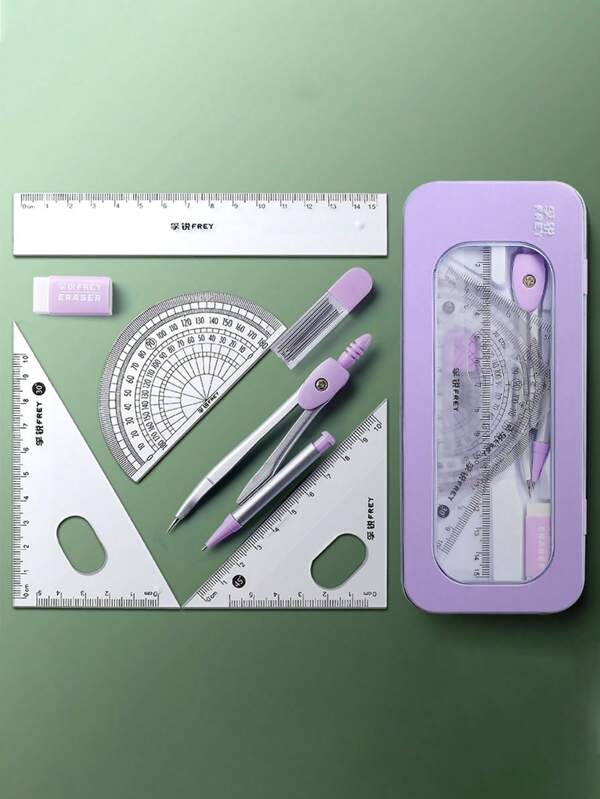 1 Set Student's Compass & Ruler Set,Back To School Essentials,Creative Gift For Thanksgiving, Christmas, Birthday Halloween Decoration Purple