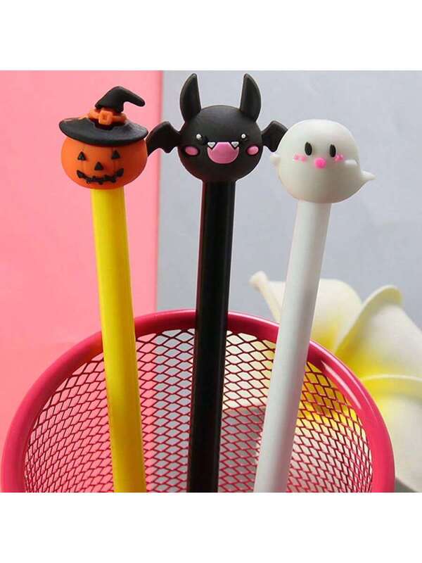 3pcs/Set Cartoon Themed Ballpoint Pens, Water-Based Ink Cute Decorative Pens For Halloween Gifts, Student Prizes And Writing Supplies Multicolor