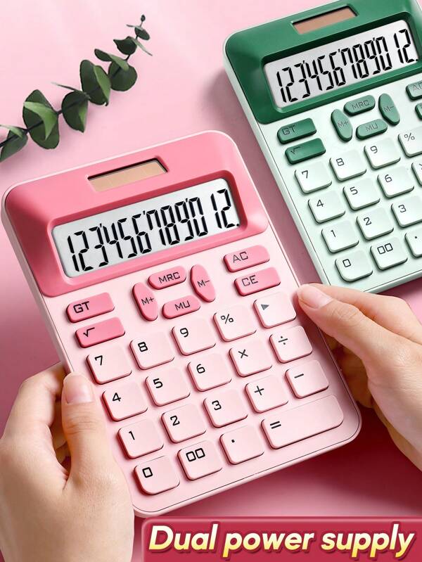 1 Pc Candy Color Portable Calculator,12-Digit Large Screen Calculator,Dual Power Supply (Solar And Battery),Suitable For Finance, Accounting, Students, Desktop Computing, And Office Use, Good-Looking And High Aesthetic Value one-size