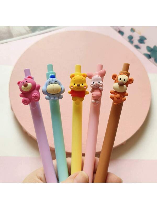 POTDEMIEL 5pcs Cartoon Characters Cute Black Gel Pen Tiger Good Friend Series 0.5mm Student Stationery Supplies Gift(Random Style) Multicolor