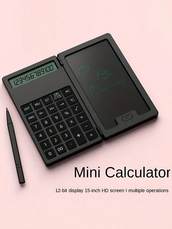 Basic Calculator With Writing Board, 2-In-1 LCD Calculator, Notepad, 12 Digit Display Desktop Calculator, Portable Calculator Suitable For Office Business Schools Black