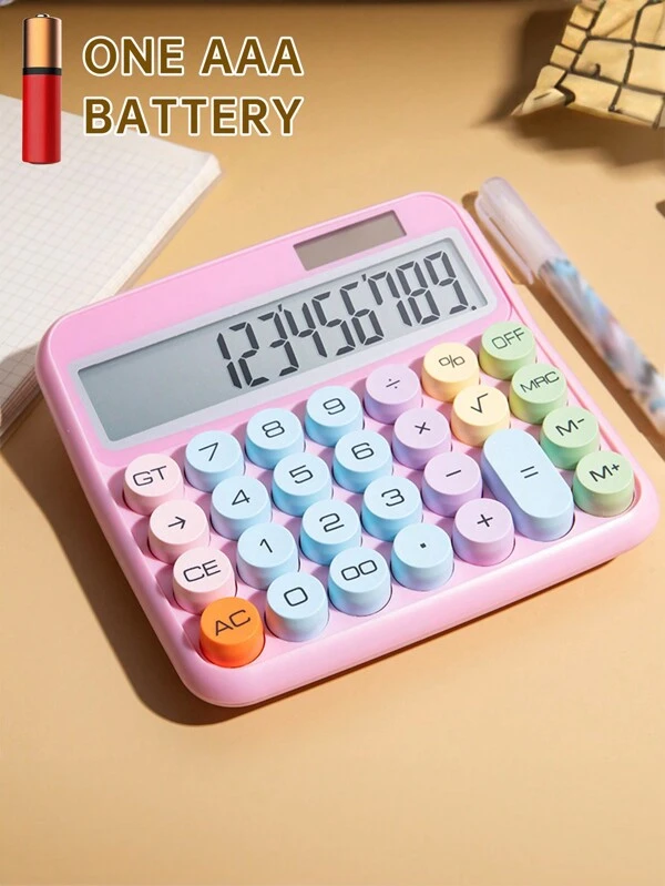 1 Pc Solar Circular Button Macaron Large Silent Calculator Arithmetic Multifunctional Business Financial Accounting Desktop Calculator Pink